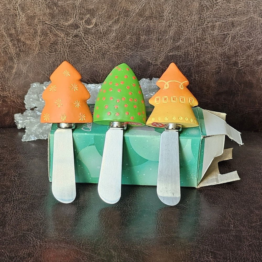 Cheese Spreaders Knives Set of 3 Christmas‎ Trees Holiday Decor Multicolor NIP